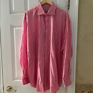 Peter Millar Pink and White Buffalo Plaid Casual Button Down Shirt